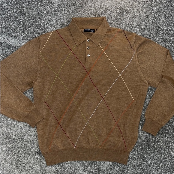 Grant Thomas Other - Grant Thomas 100% Extra Fine Italian Merino Wool Brown Argyle Sweater